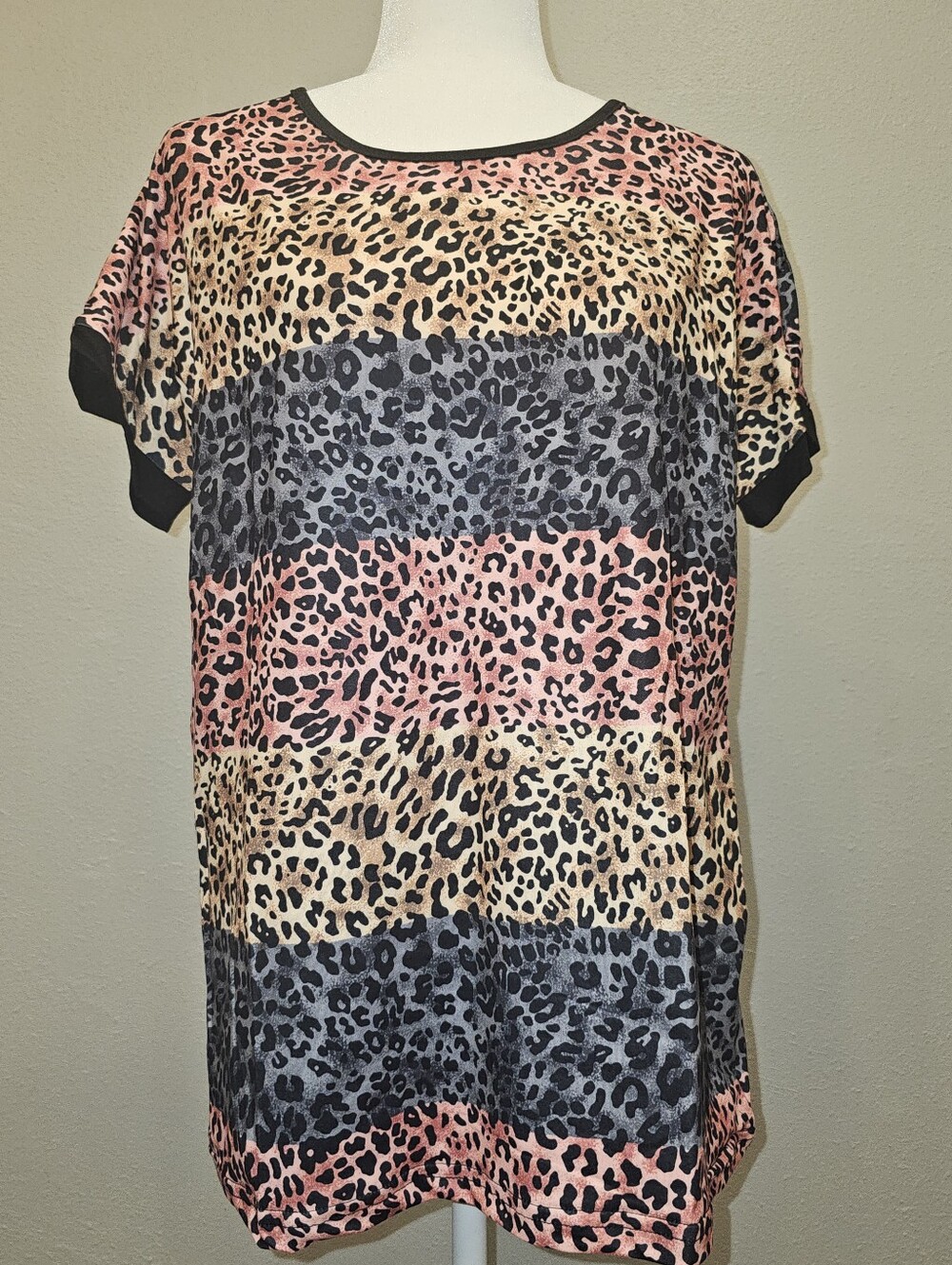 NWOT-Leopard-Print Short Sleeve Tee in Pink, Black,β Cream
